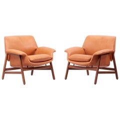 Gianfranco Frattini Lounge Chairs Model '849' for Cassina in Leather Italy 1950s