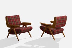 Gianfranco Frattini, Lounge Chairs, Plywood, Fabric, Italy, 1950s