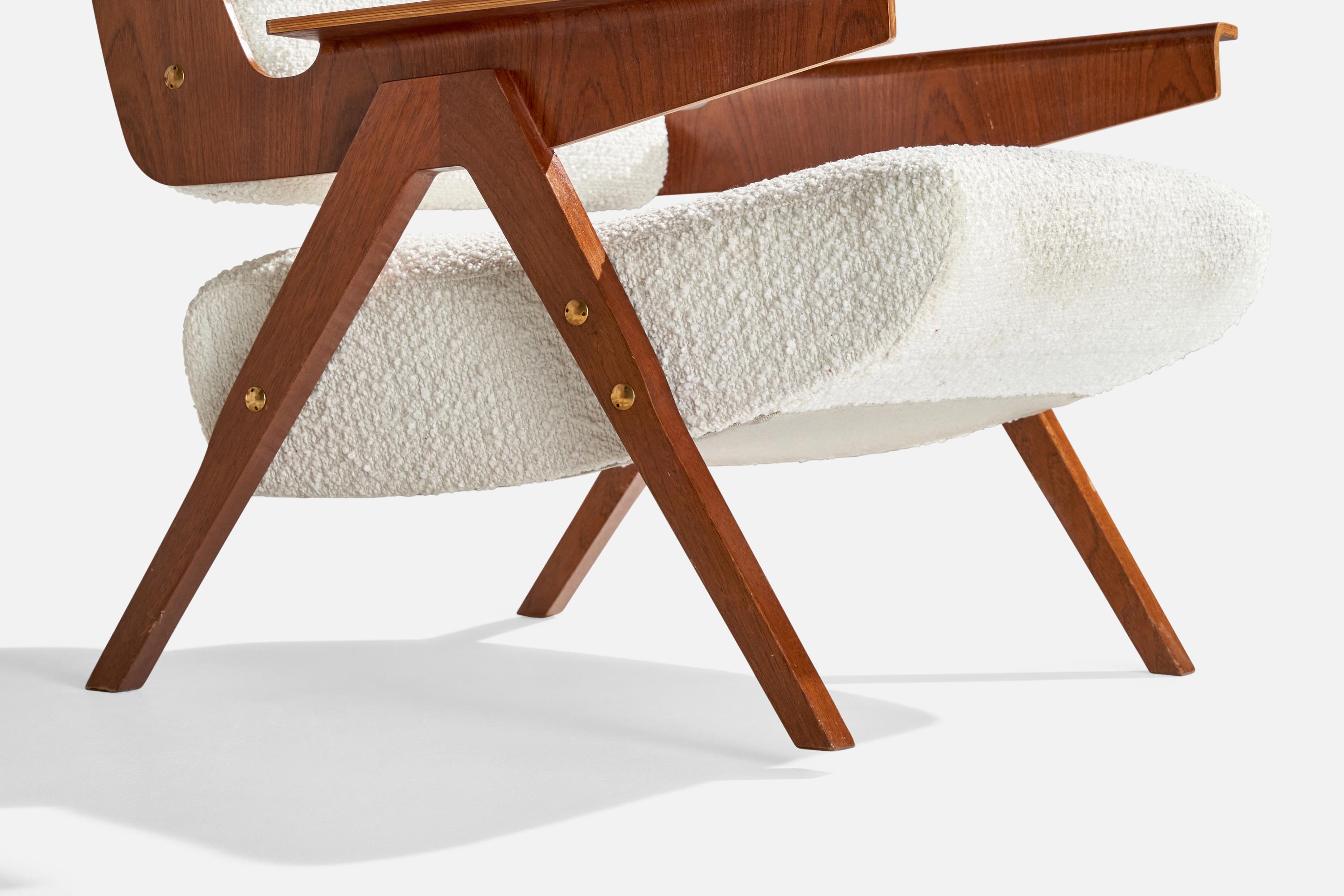Mid-20th Century Gianfranco Frattini, Lounge Chairs, Plywood, Fabric, Italy, 1950s For Sale