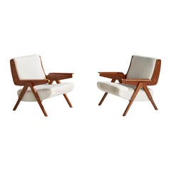 Gianfranco Frattini, Lounge Chairs, Plywood, Fabric, Italy, 1950s