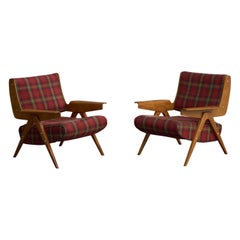 Gianfranco Frattini, Lounge Chairs, Plywood, Fabric, Italy, 1950s