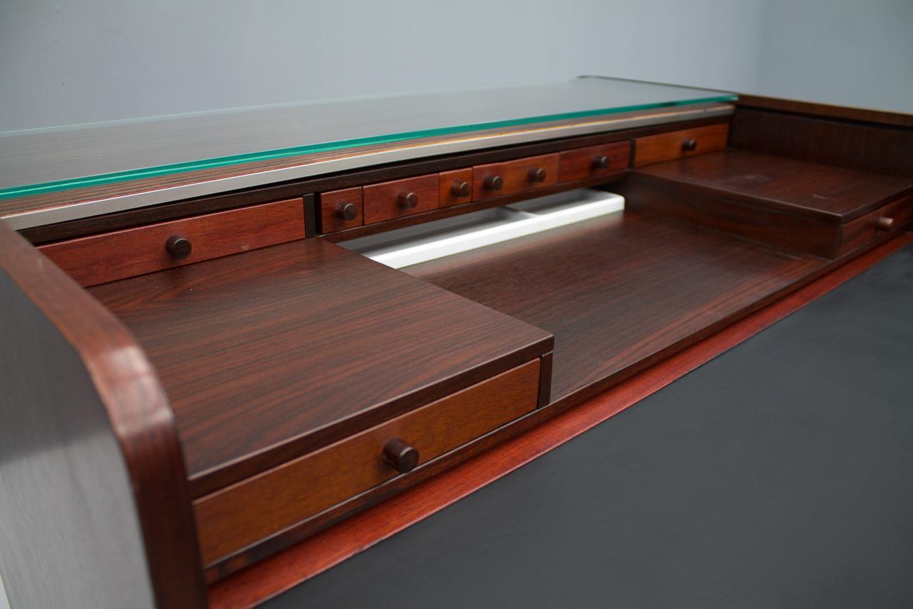 Gianfranco Frattini Mahogany Secretary Desk with Roll Top, Bernini, Italy, 1961 6