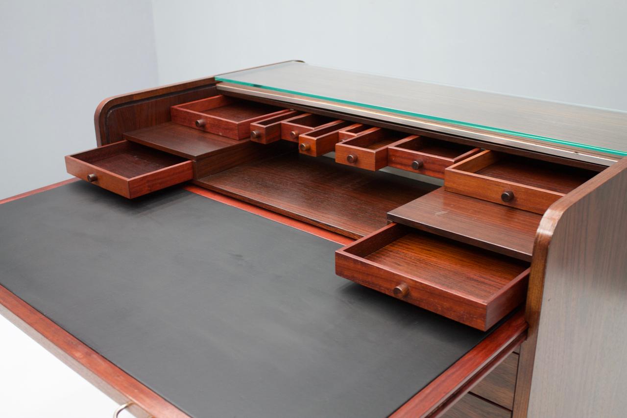 Gianfranco Frattini Mahogany Secretary Desk with Roll Top, Bernini, Italy, 1961 7