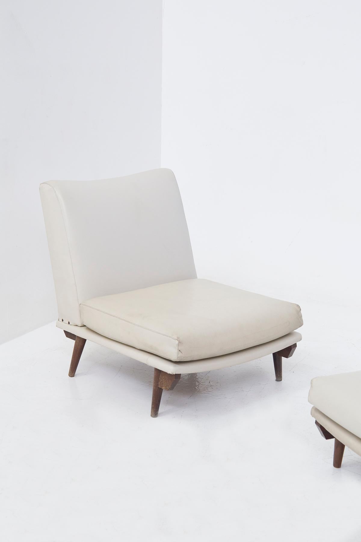 Mid-Century Modern Gianfranco Frattini Mid-Century Armchairs in Light Leather 'Attr.' For Sale