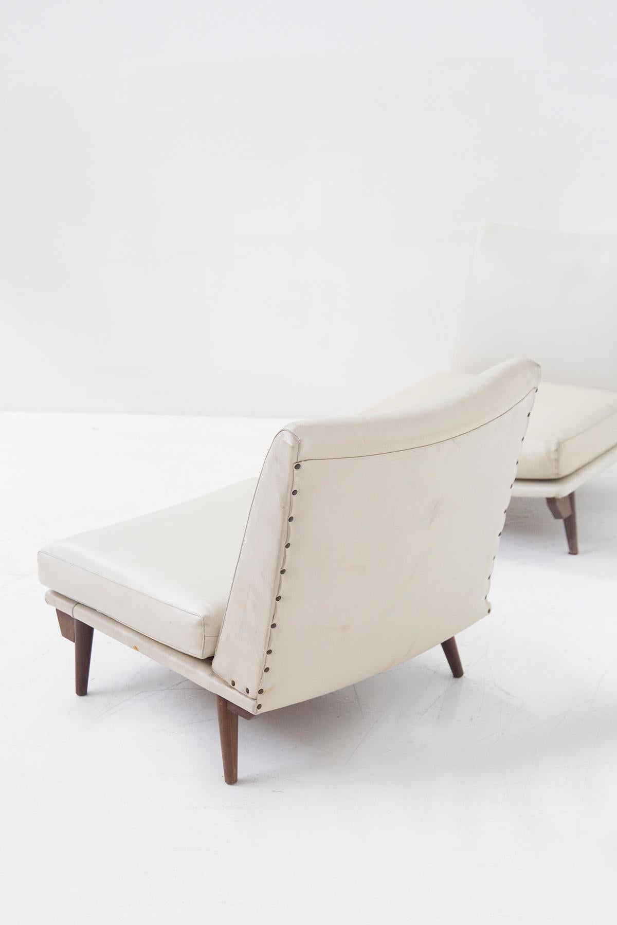 Late 20th Century Gianfranco Frattini Mid-Century Armchairs in Light Leather 'Attr.' For Sale