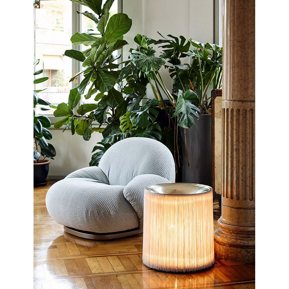 Polished Gianfranco Frattini Model 597 Floor Lamp Cream Fringe Aluminium for GUBI For Sale