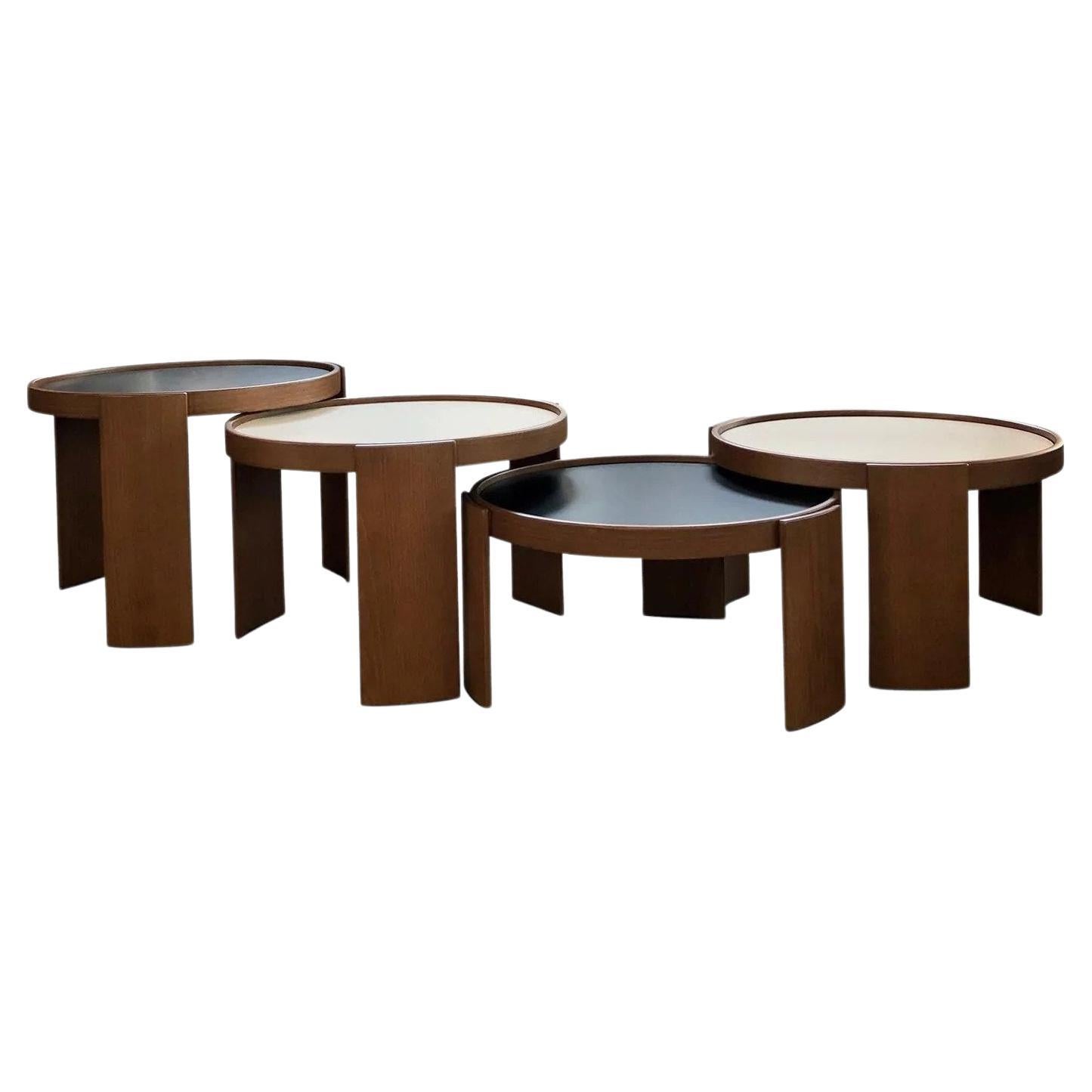 Gianfranco Frattini Nest of 4 Tables in Stained Walnut For Sale