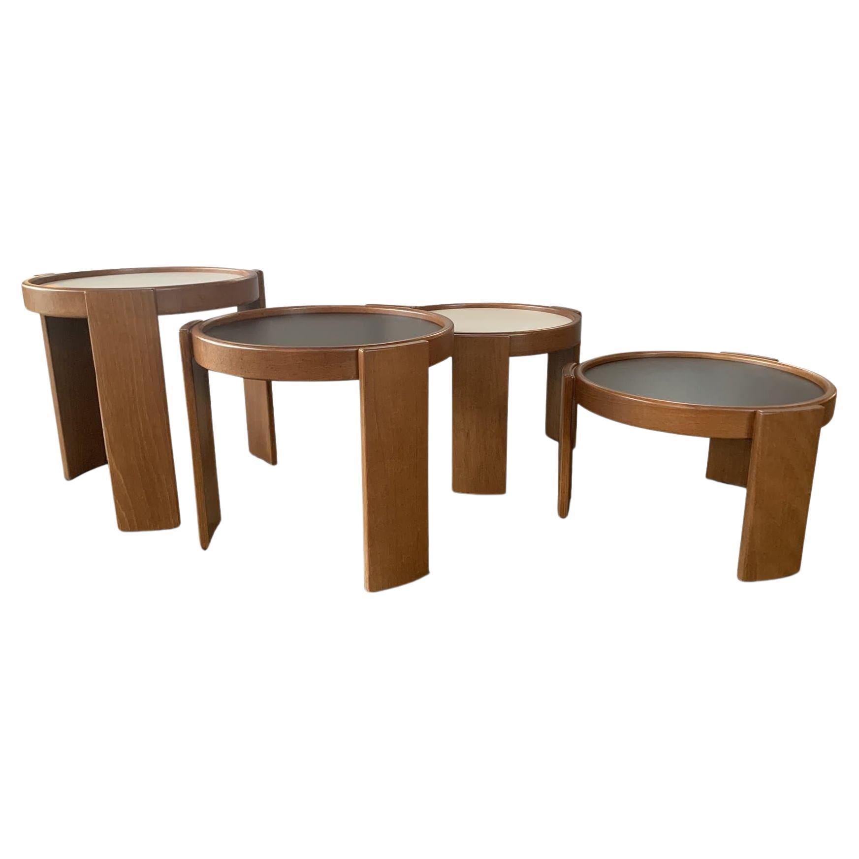 Gianfranco Frattini Nest of Four Low Tables in Beechwood Stained Walnut