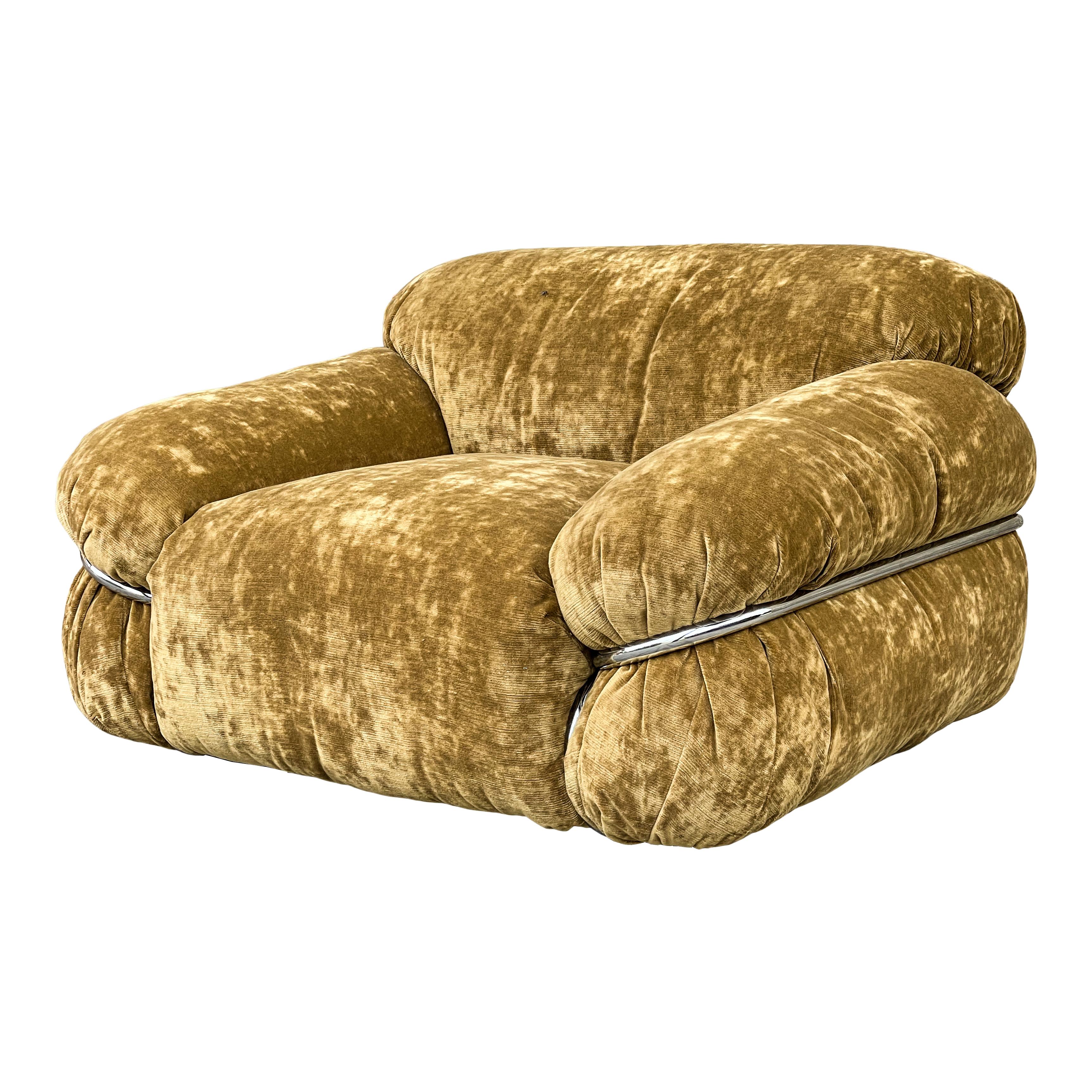Cotton Gianfranco Frattini Ocher Velvet Sesann Living Room Set for Cassina, 1972 For Sale