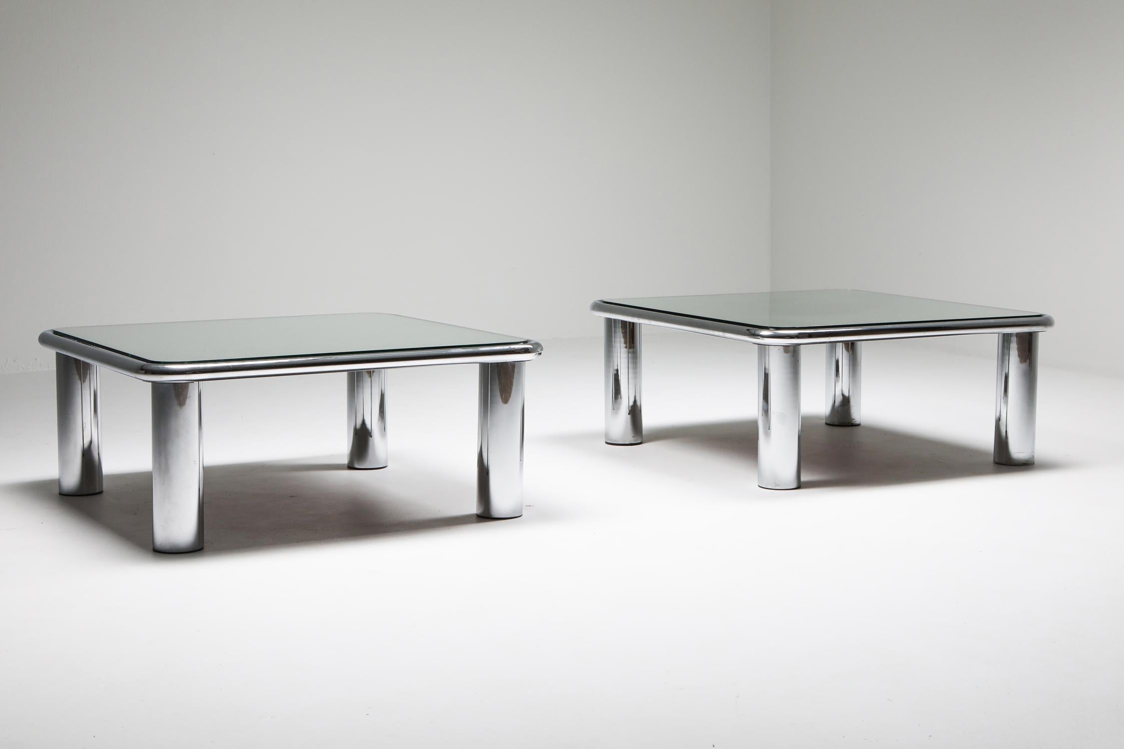 Post-Modern Gianfranco Frattini, Pair of Mirrored Coffee Tables for Cassina, 1968