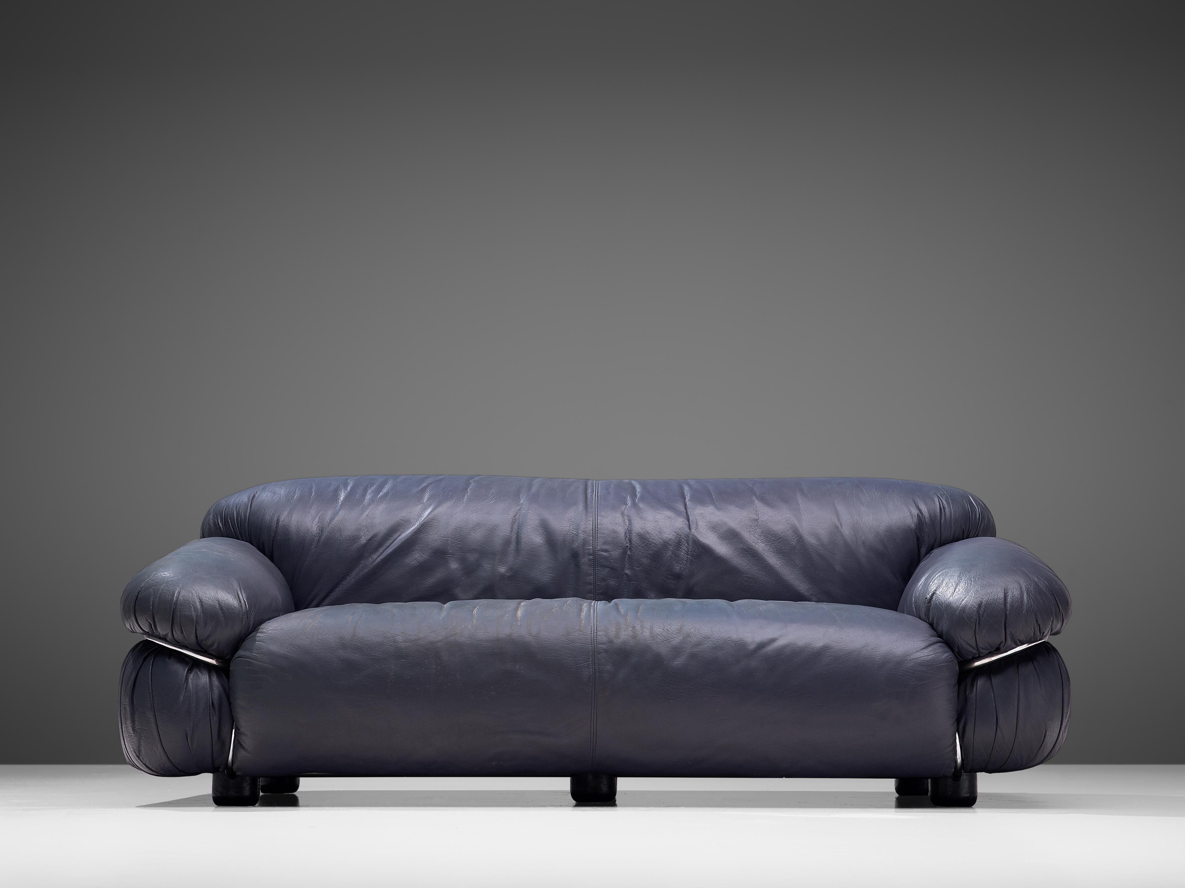 Mid-Century Modern Gianfranco Frattini 'Sesann' Sofas in Blue Leather