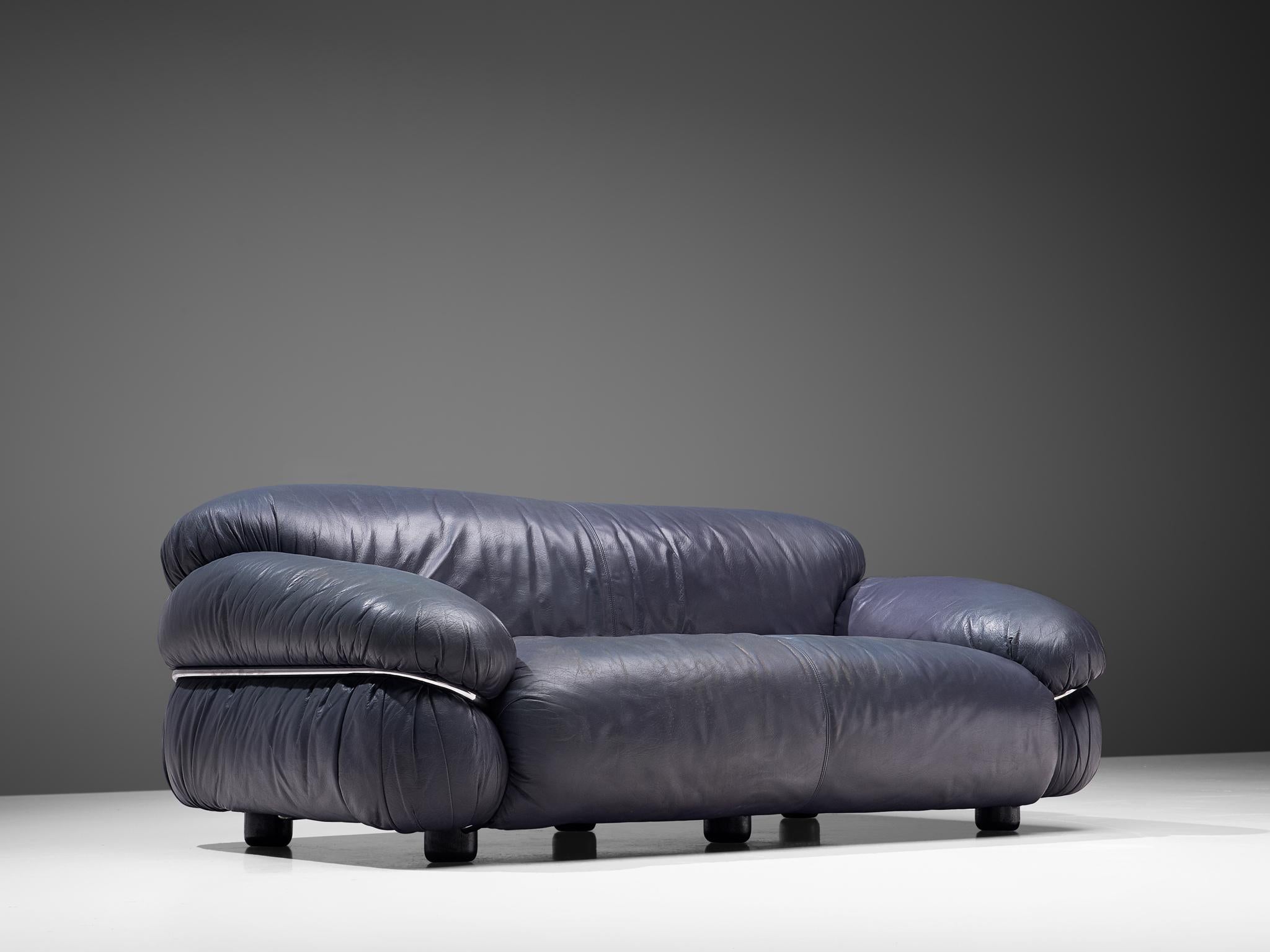 Mid-20th Century Gianfranco Frattini Pair of 'Sesann' Sofas in Blue Leather