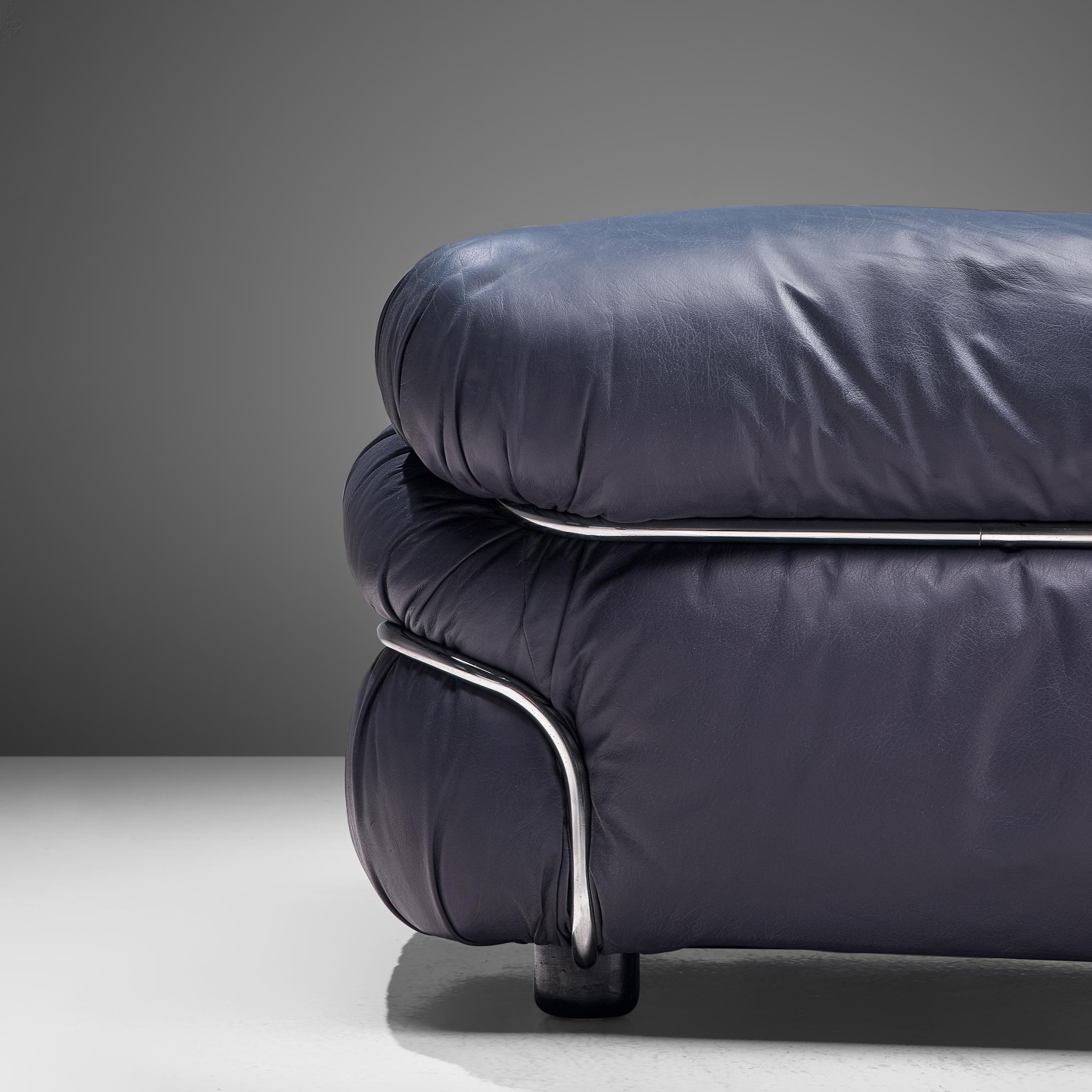 Metal Gianfranco Frattini Pair of 'Sesann' Sofas in Blue Leather