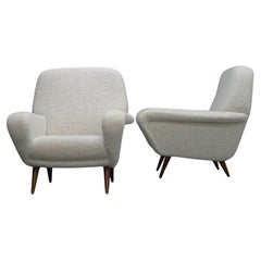 Vintage Gianfranco Frattini, Pair of Upholstered Armchairs, model 830, by Cassina, 1950s