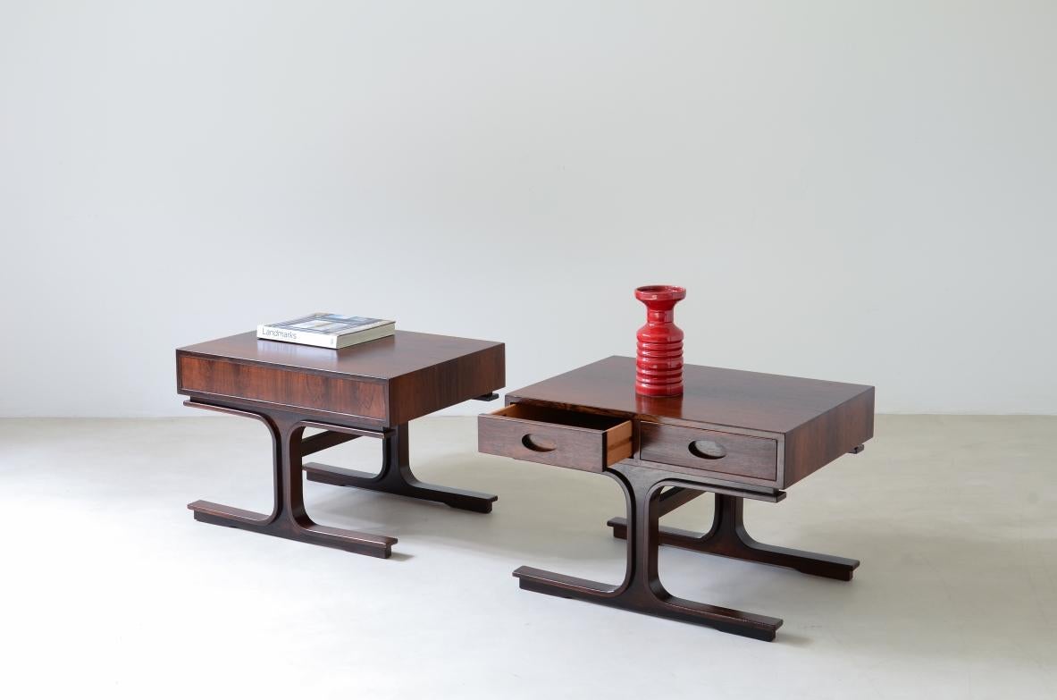Wood Gianfranco Frattini, rare pair of coffee tables 