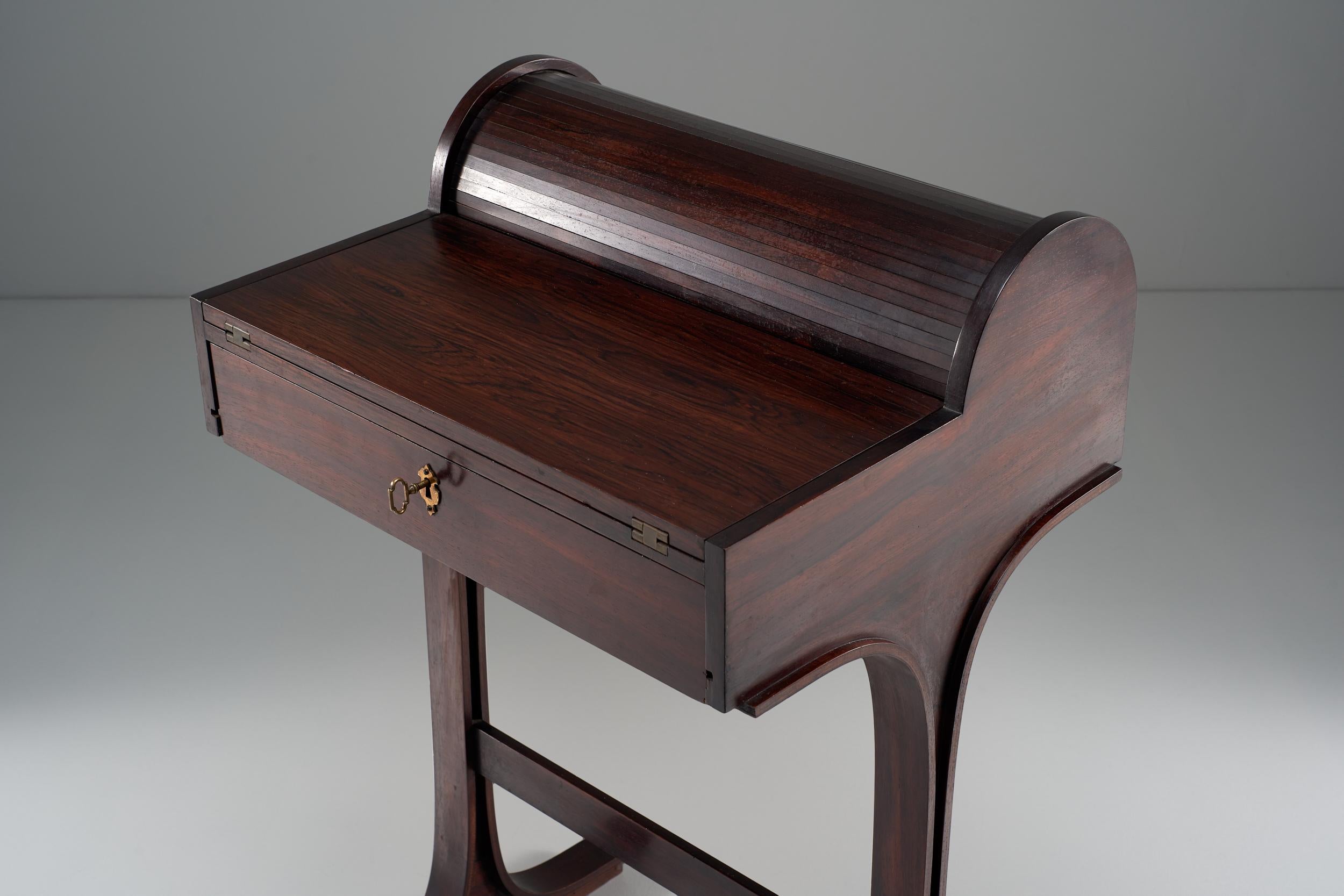 20th Century Gianfranco Frattini Rare Rosewood Rolltop Desk for Bernini, Italian Design 1960s
