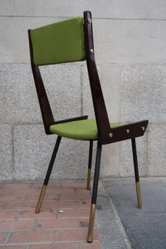 Gianfranco Frattini Rosewood, Brass, Metal and Green Wool Midcentury Chairs 1960