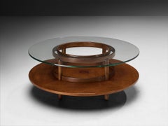 Gianfranco Frattini Round Coffee Table in Walnut and Glass