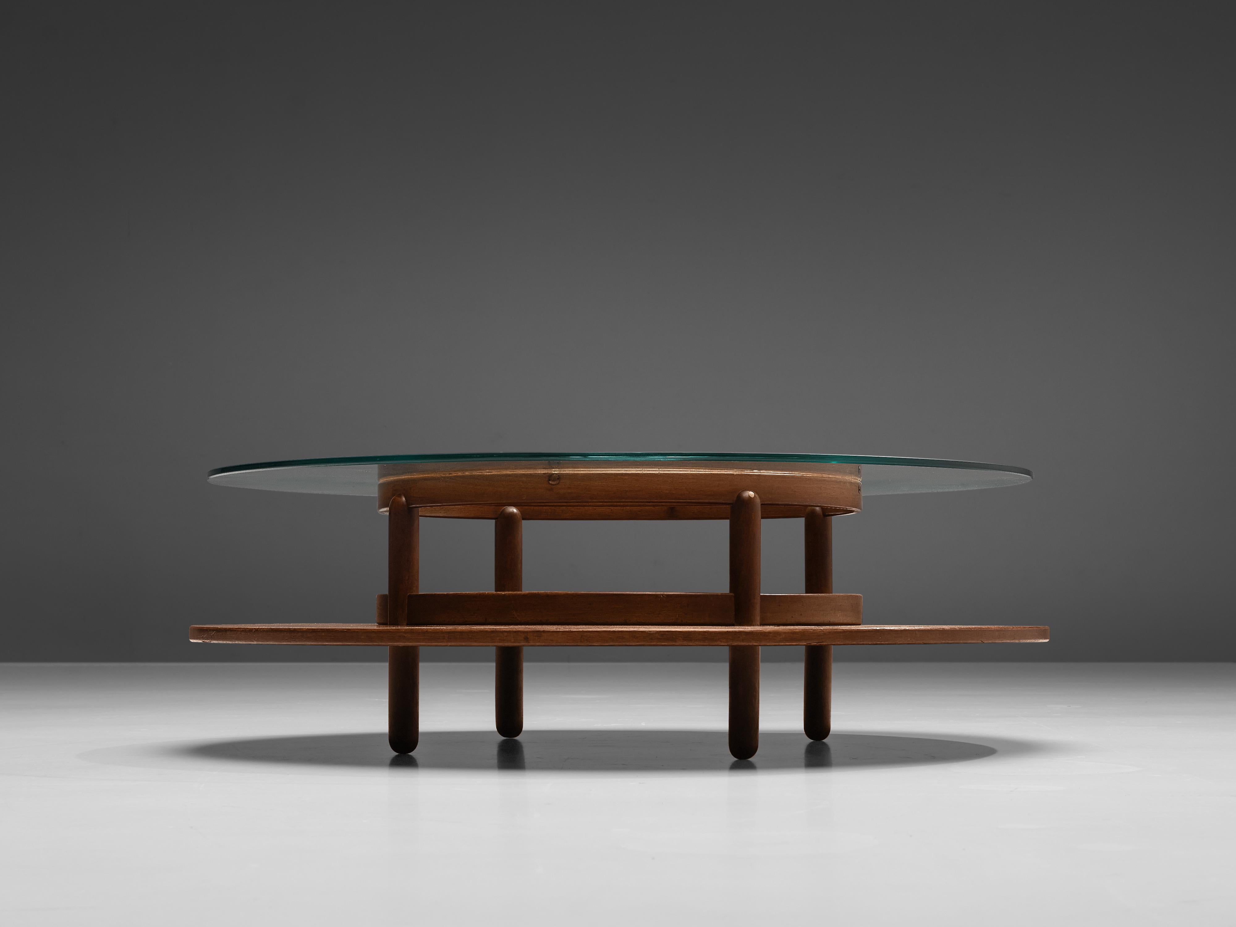 Gianfranco Frattini Round Coffee Table in Walnut and Glass  In Good Condition In Waalwijk, NL