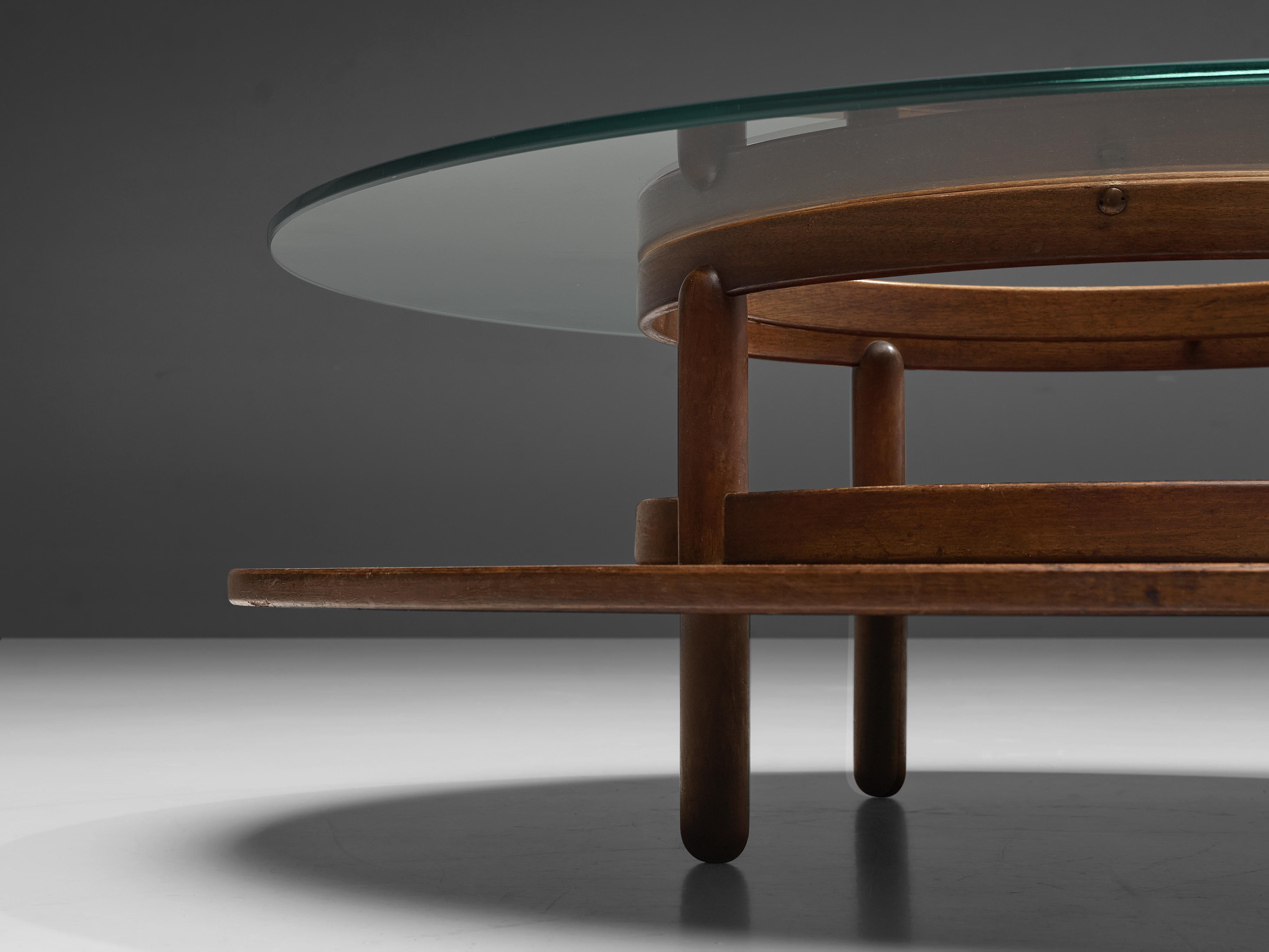 Mid-20th Century Gianfranco Frattini Round Coffee Table in Walnut and Glass 