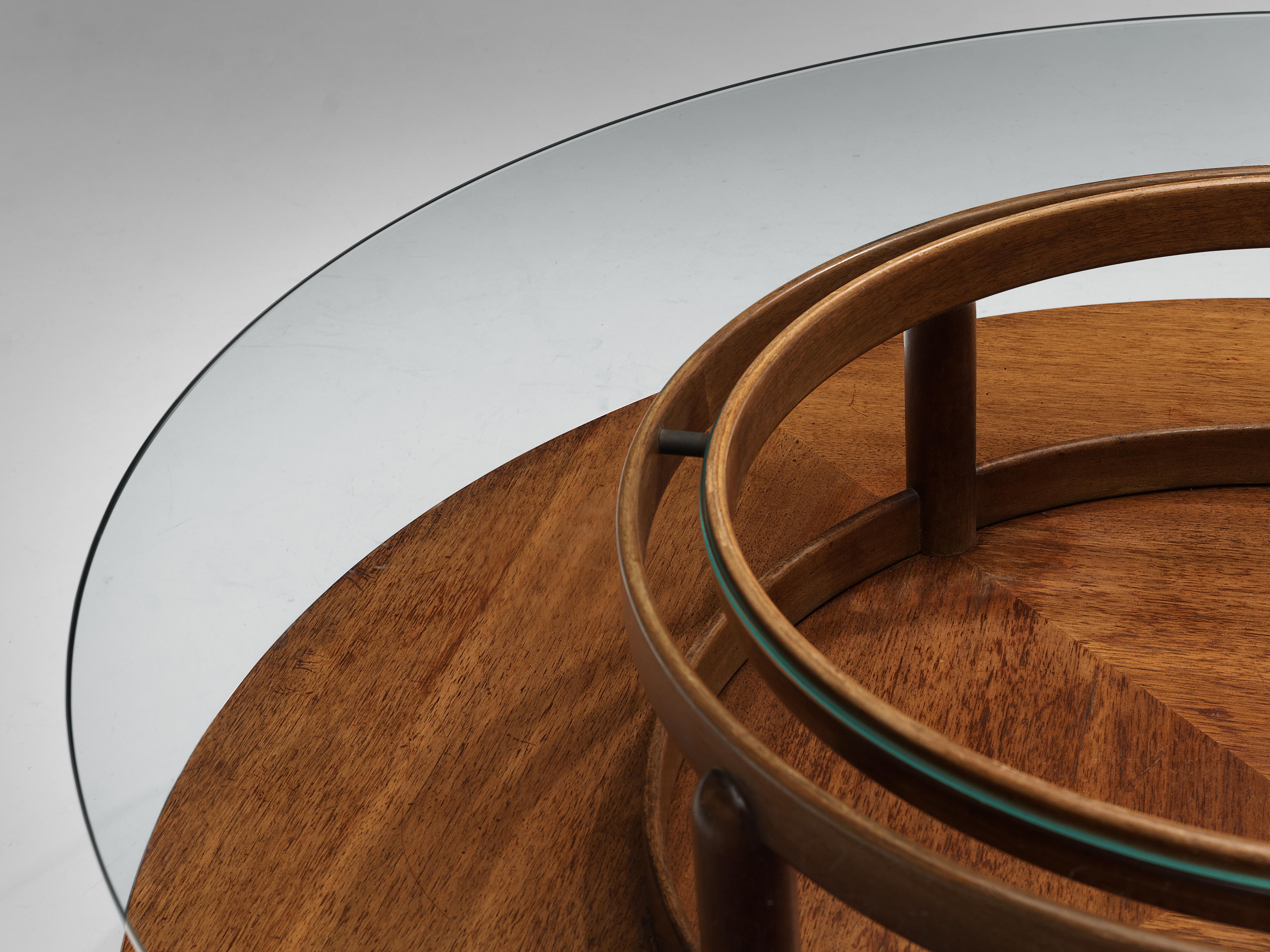Gianfranco Frattini Round Coffee Table in Walnut and Glass  1