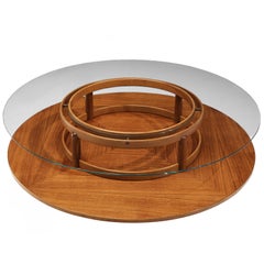 Gianfranco Frattini Round Coffee Table in Walnut and Glass