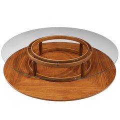 Gianfranco Frattini Round Coffee Table in Walnut and Glass