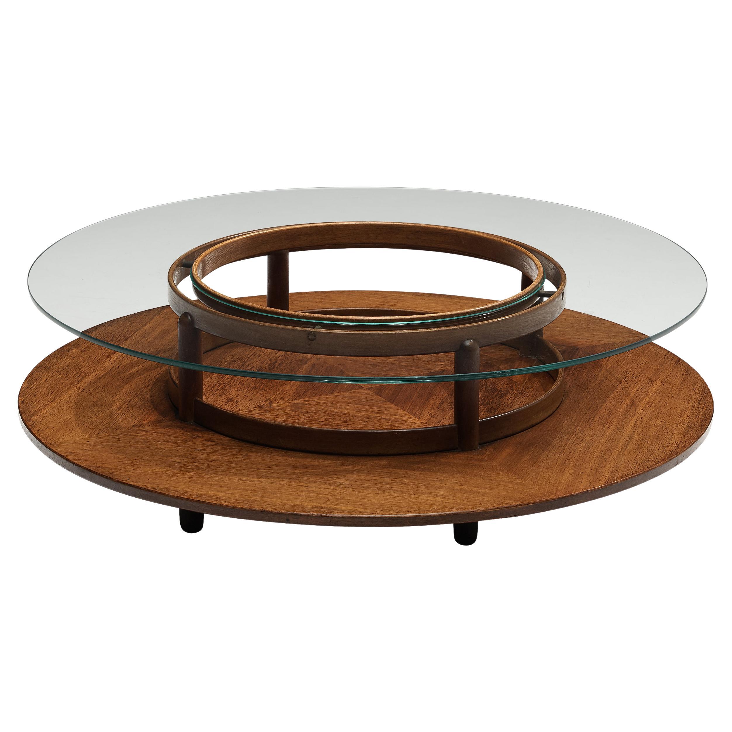 Gianfranco Frattini Round Coffee Table in Walnut and Glass  For Sale
