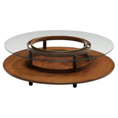 Used Gianfranco Frattini Round Coffee Table in Walnut and Glass 