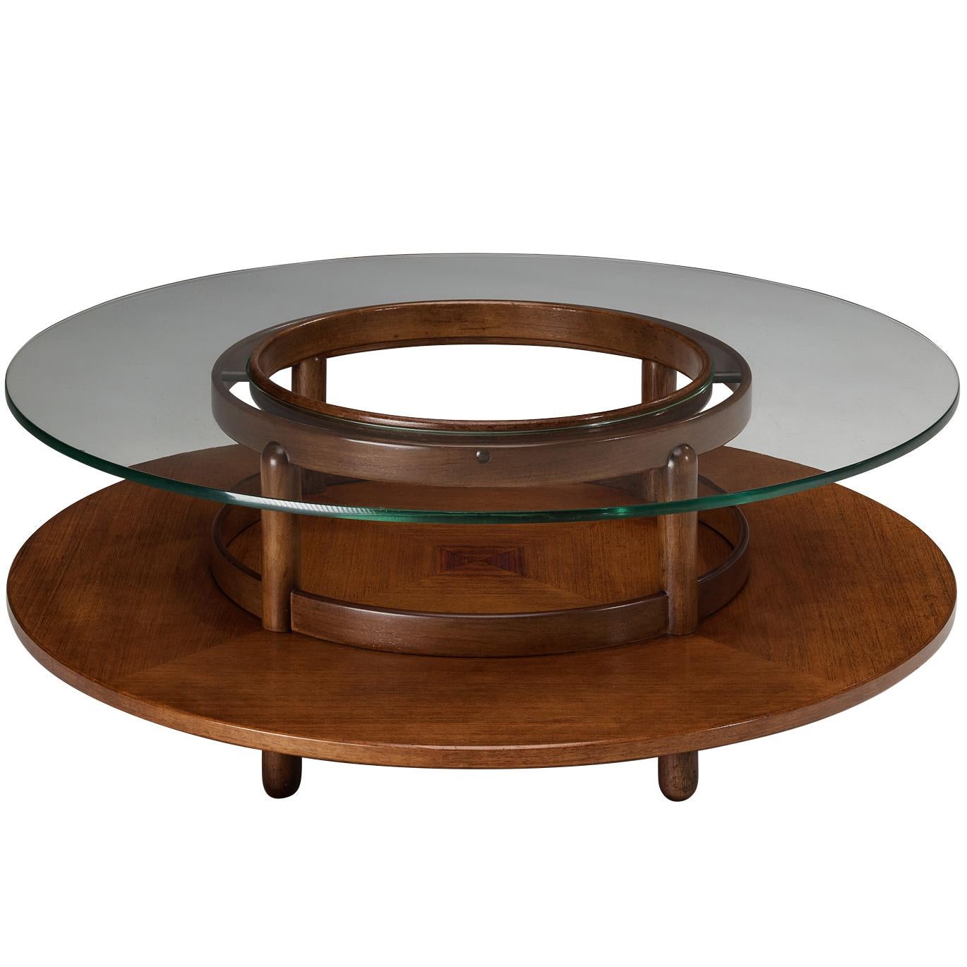 Table basse ronde Gianfranco Frattini en noyer et verre