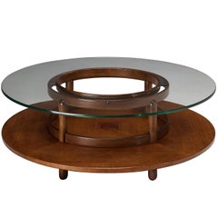 Gianfranco Frattini Round Coffee Table in Walnut and Glass