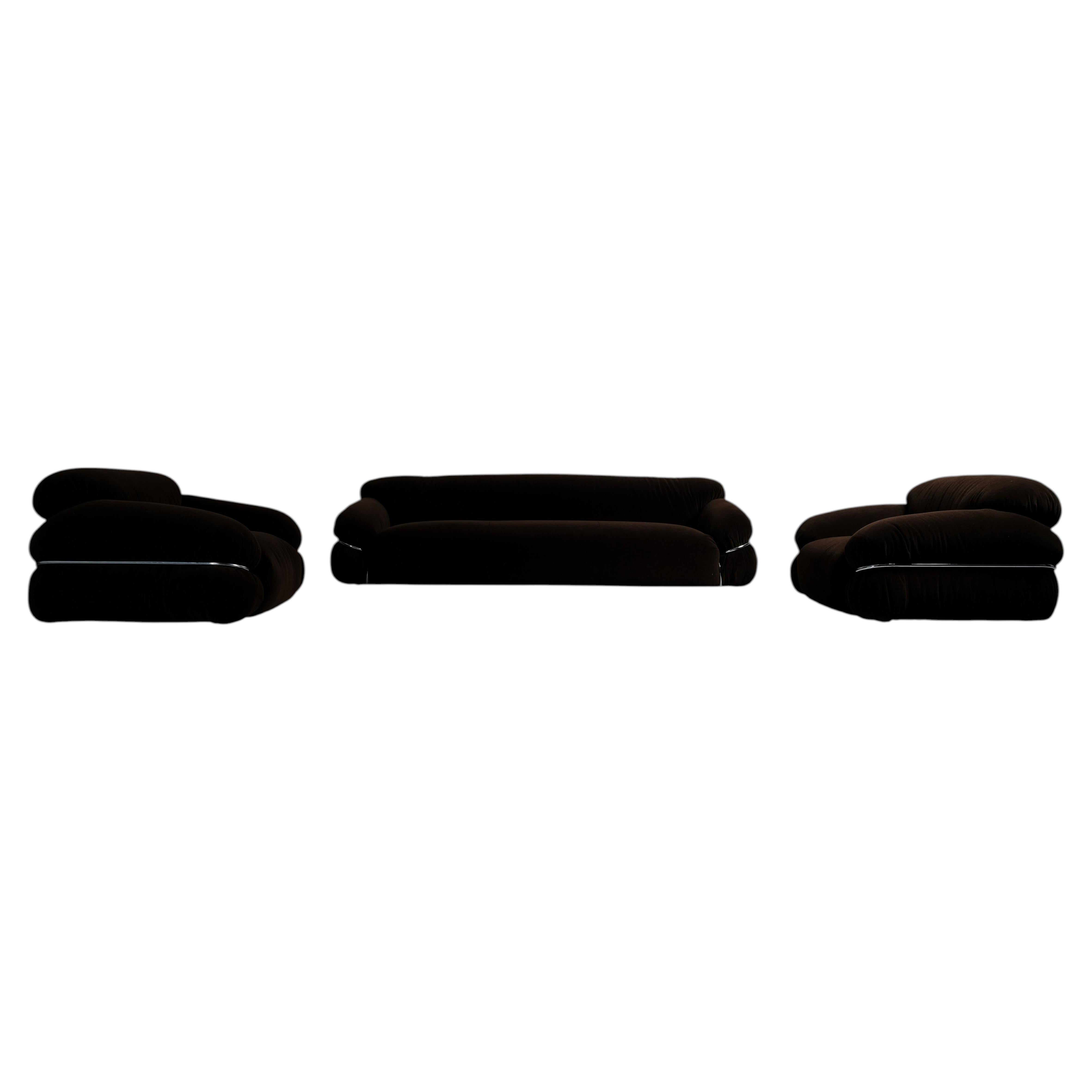 Gianfranco Frattini Sesann Sofa and Armchairs for Cassina, Alpaca Velvet, 1972 For Sale