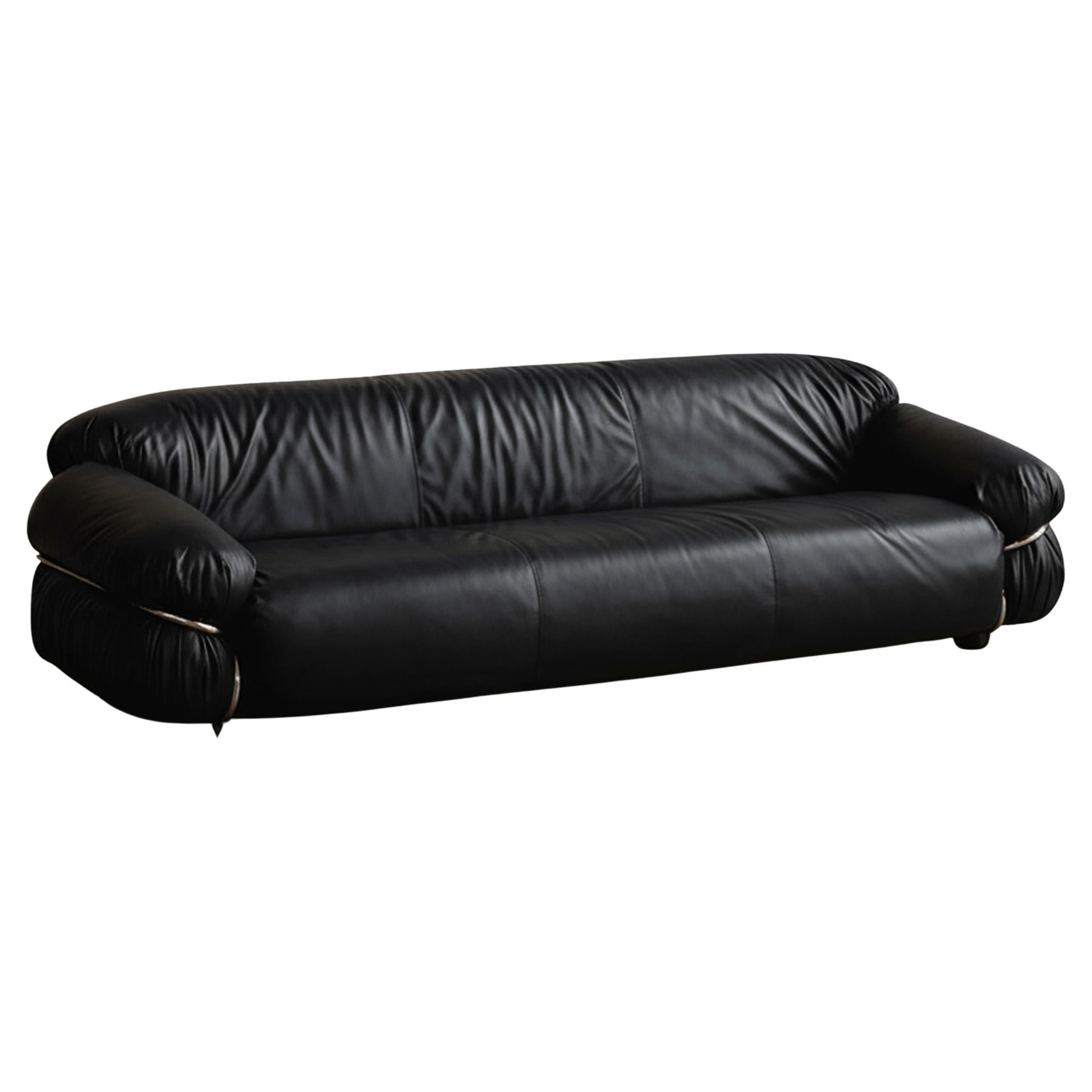 Gianfranco Frattini Divano "Sesann" per Cassina, pelle nera, 1969