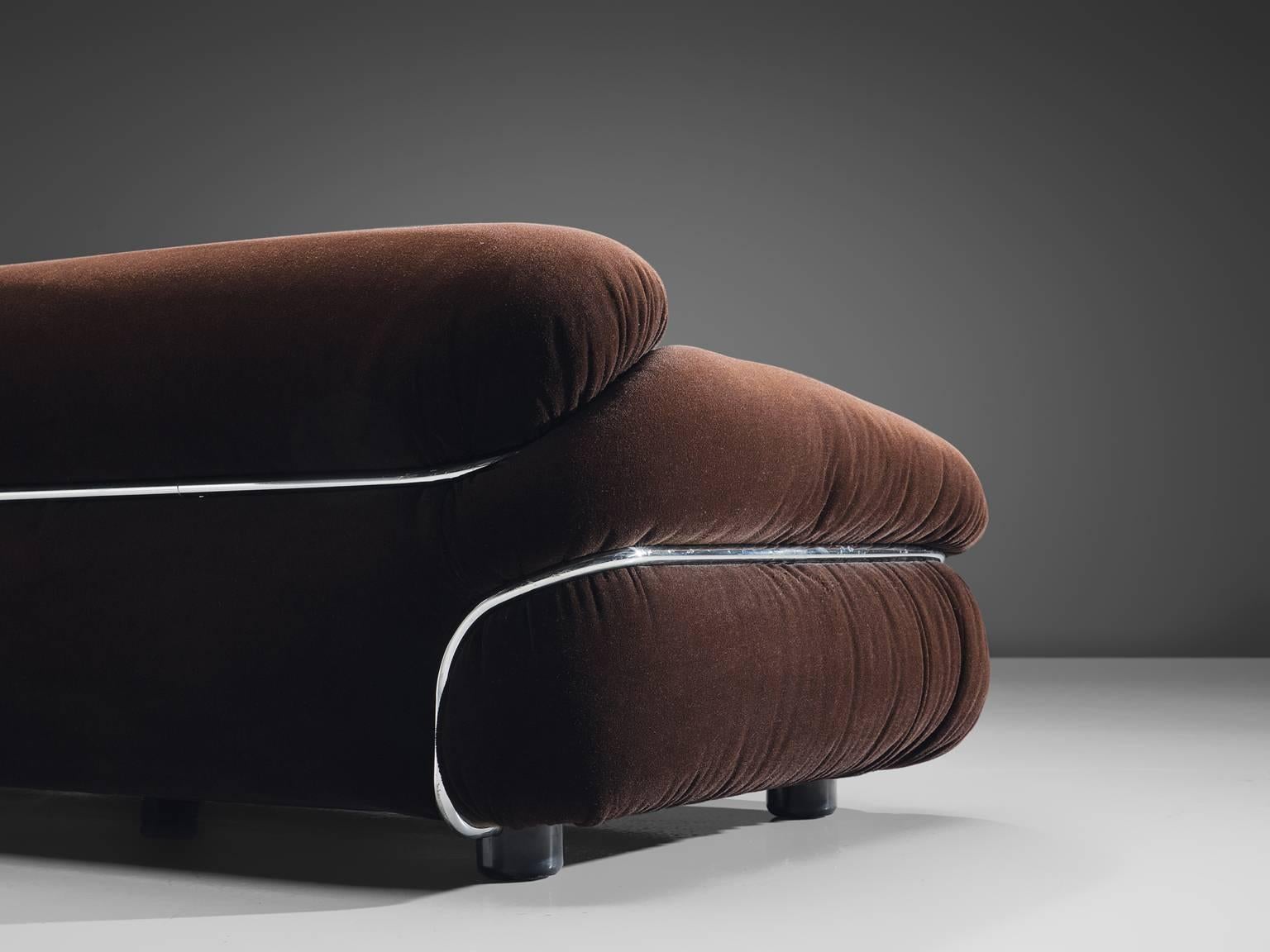 Mid-Century Modern Gianfranco Frattini 'Sesann' Sofa in Original Brown Fabric  
