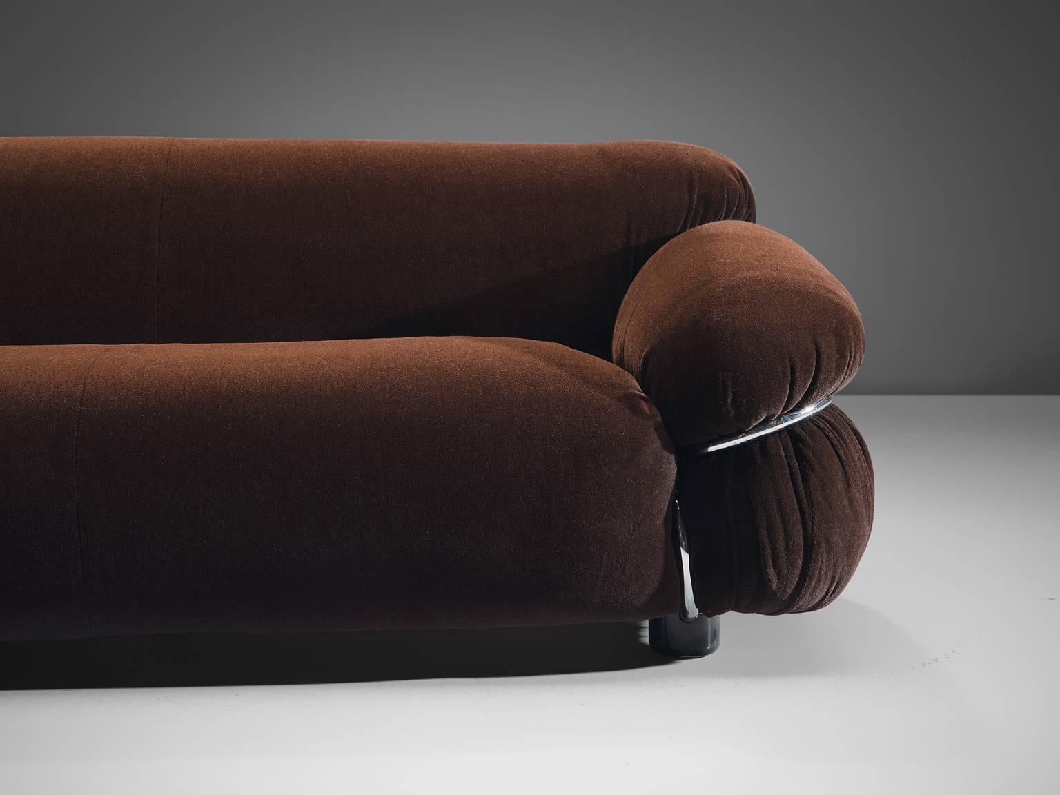 Italian Gianfranco Frattini 'Sesann' Sofa in Original Brown Fabric  
