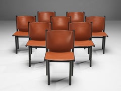 Ensemble de huit chaises de salle à manger Caprile en cuir rouge de Gianfranco Frattini