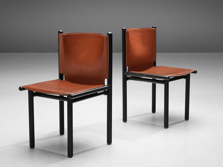 Late 20th Century Gianfranco Frattini Set of Eight 'Caprile' Dining Chairs in Red Leather For Sale