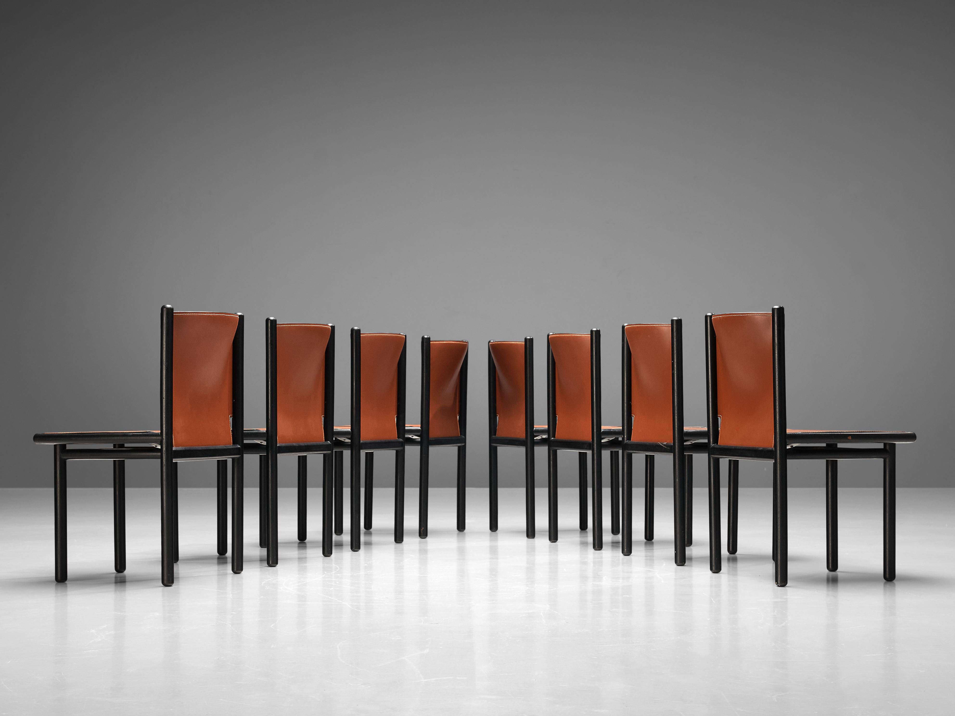 Gianfranco Frattini Set of Eight 'Caprile' Dining Chairs in Red Leather 1