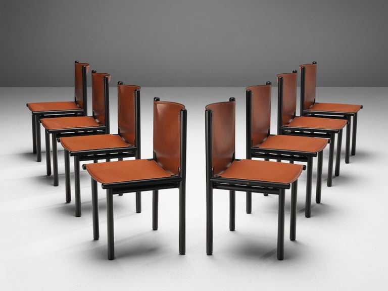 Gianfranco Frattini Set of Eight 'Caprile' Dining Chairs in Red Leather For Sale 2