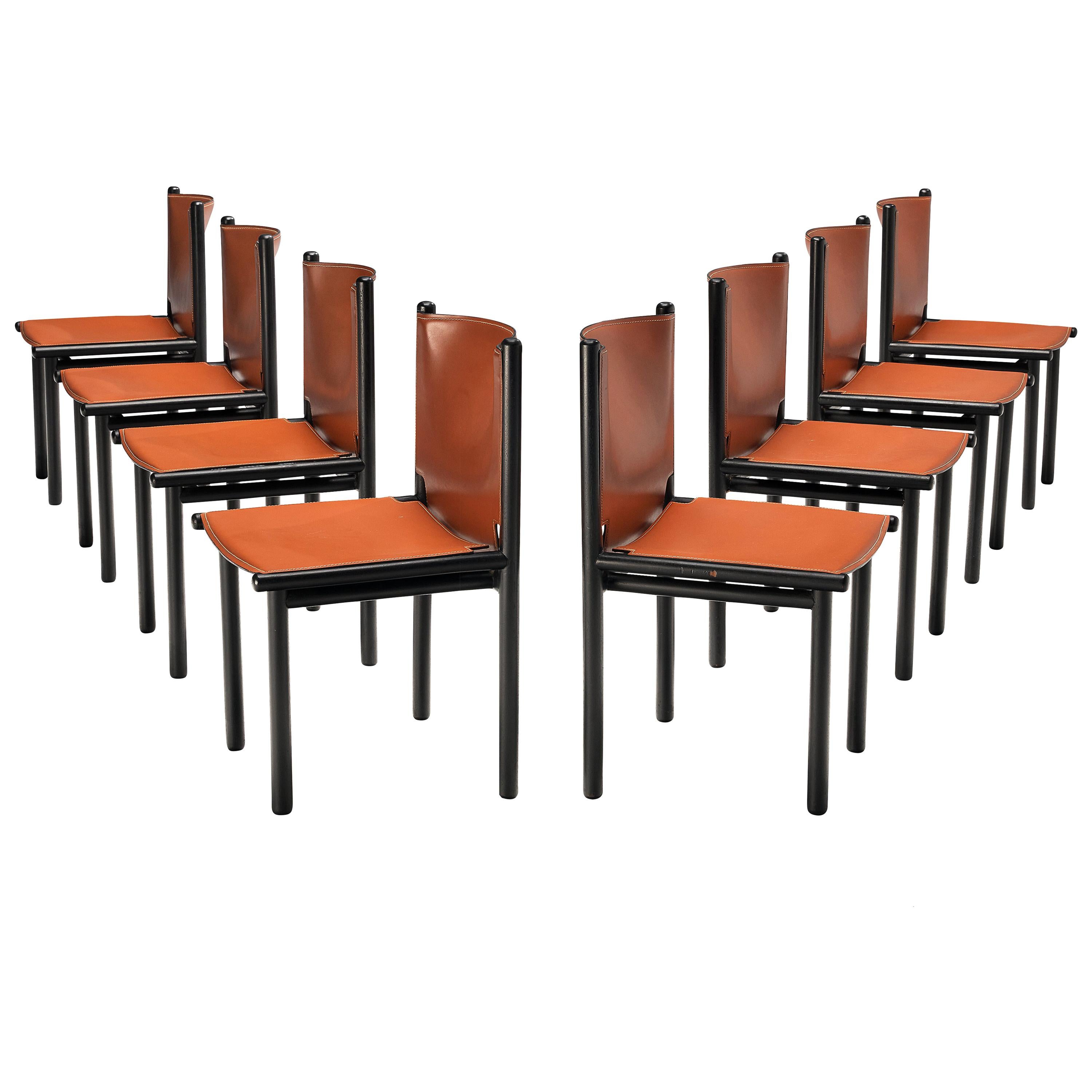 Gianfranco Frattini Set of Eight 'Caprile' Dining Chairs in Red Leather