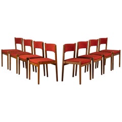 Ensemble de huit chaises rouges de Gianfranco Frattini, modèle 105 pour Cassina, 1950