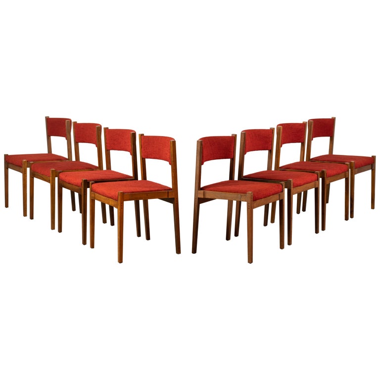 Gianfranco Frattini Set of Eight Red Chairs Model 105 for Cassina, 1950 For Sale