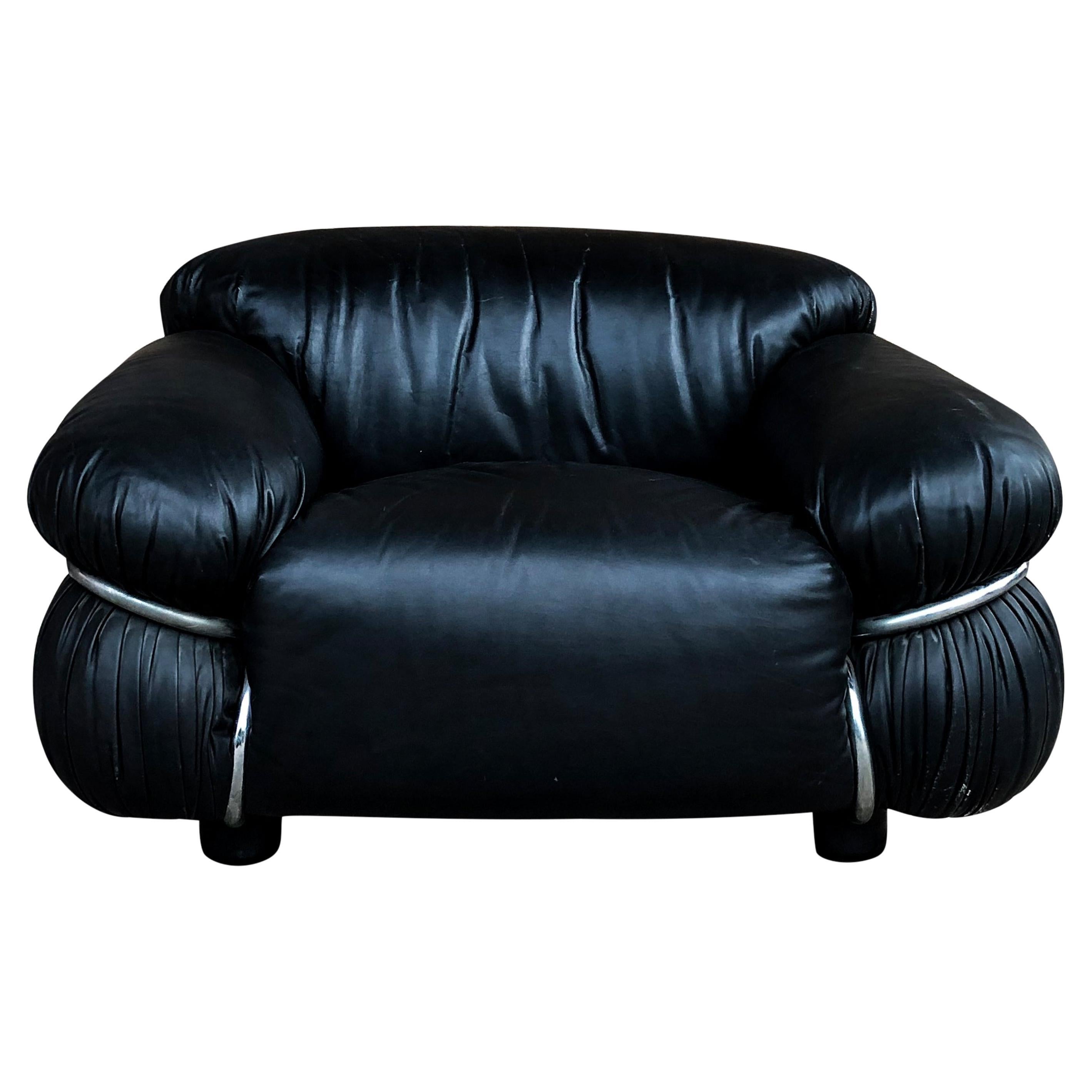 Gianfranco Frattini Space Age Black Leather Sesann Armchair for Cassina, 1972