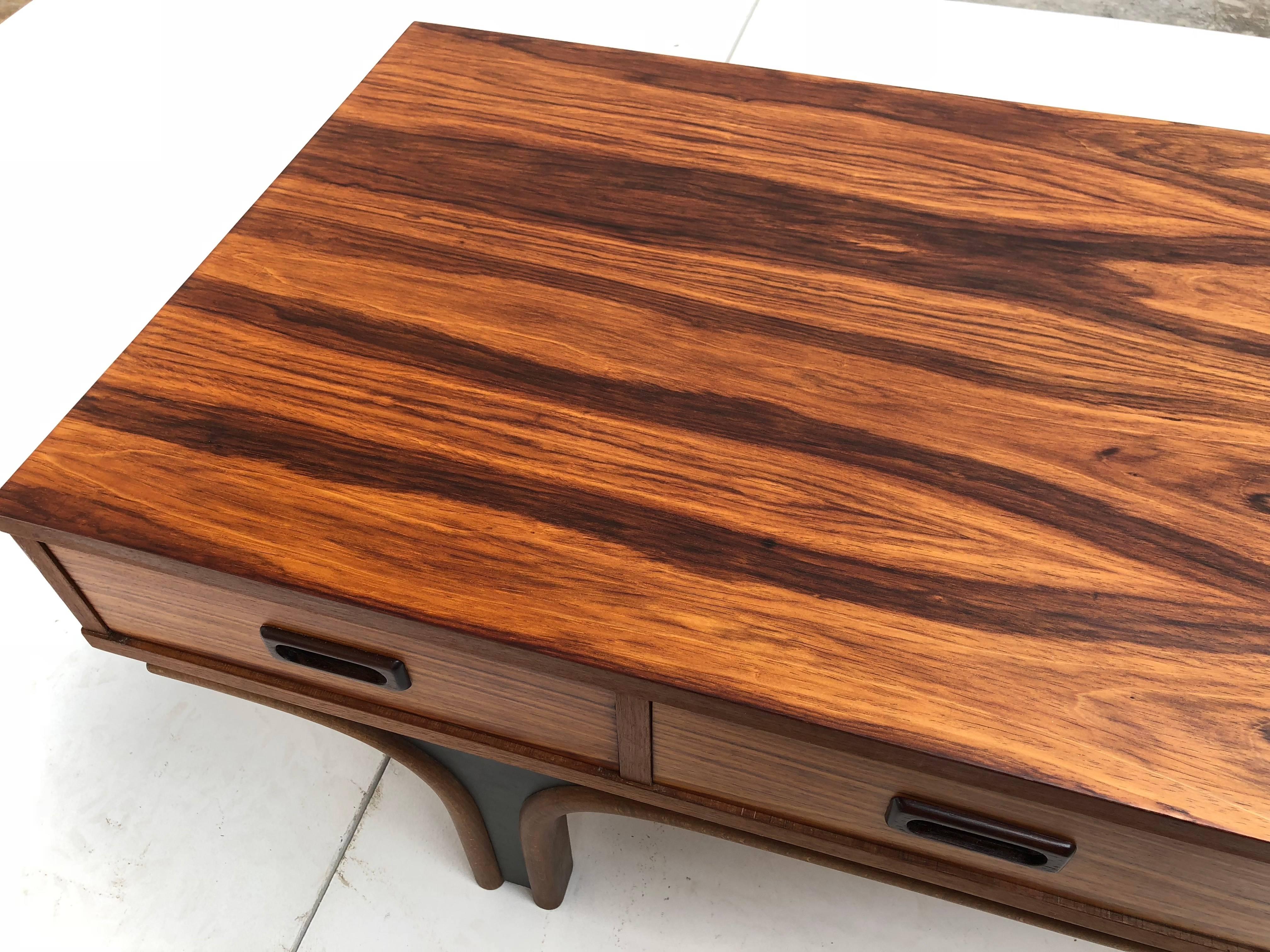 Mid-Century Modern Gianfranco Frattini Style Low Table, Credenza in Mahogany, Birch & Leather 1960s