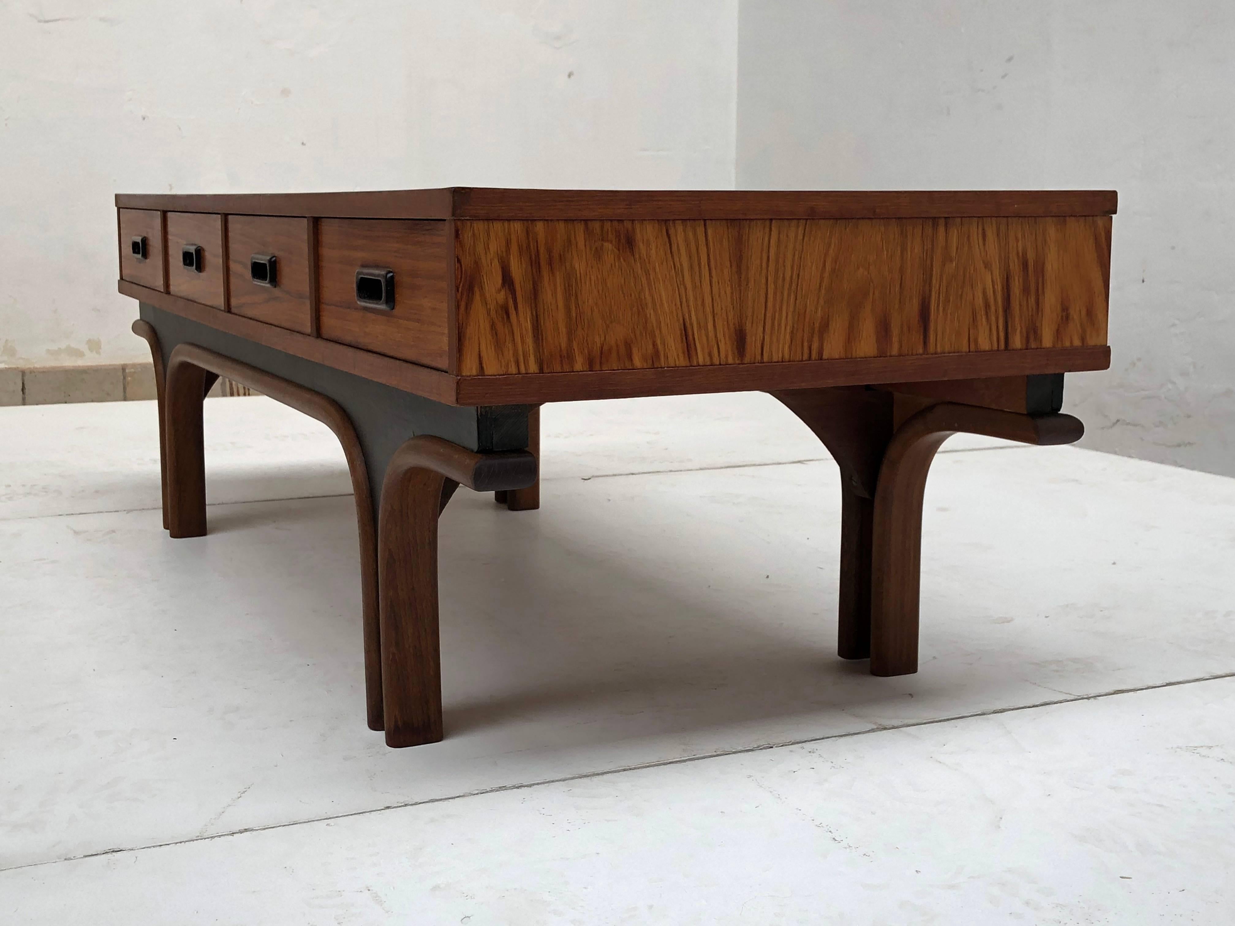 Gianfranco Frattini Style Low Table, Credenza in Mahogany, Birch & Leather 1960s In Good Condition In bergen op zoom, NL