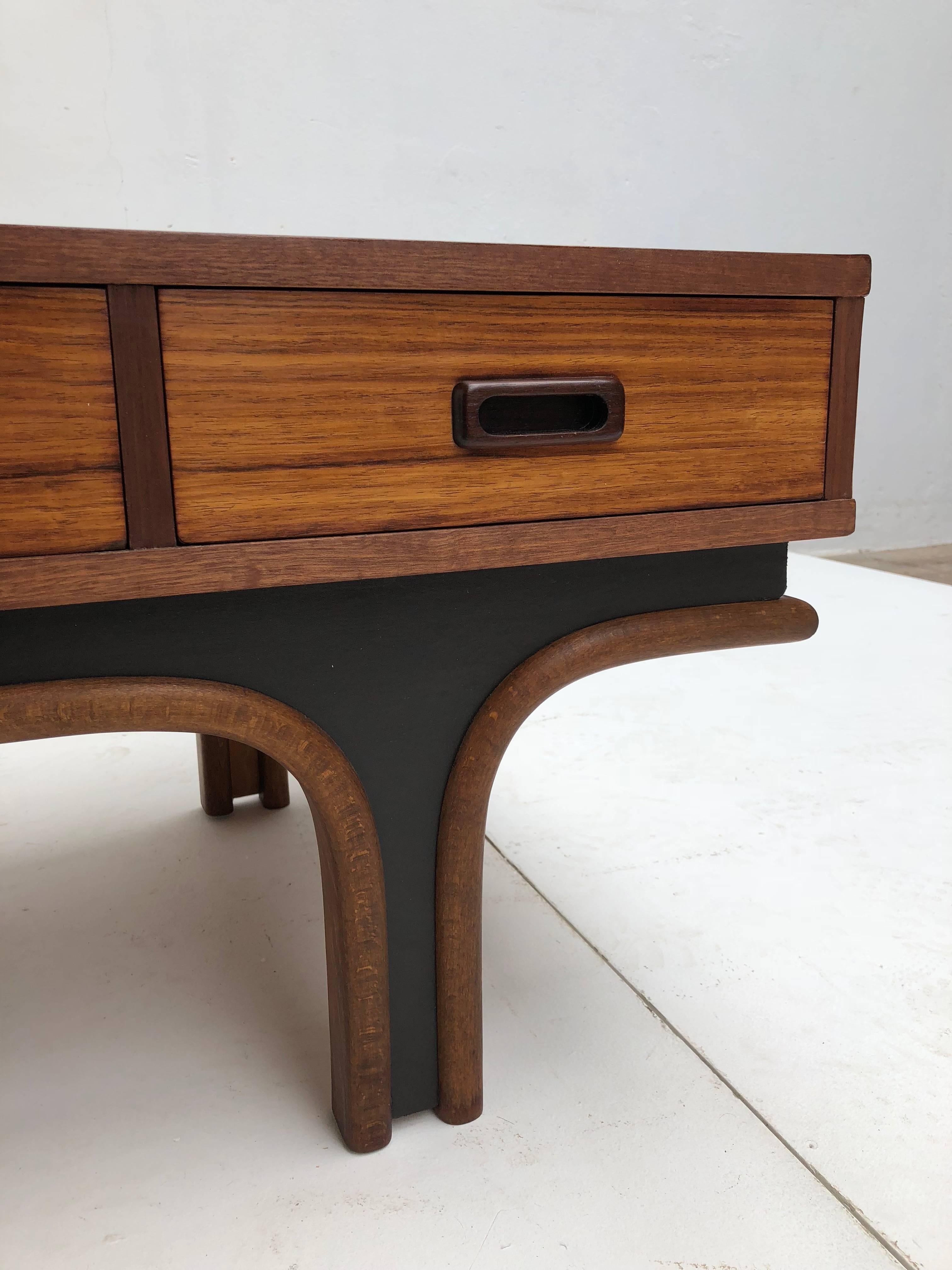 Gianfranco Frattini Style Low Table, Credenza in Mahogany, Birch & Leather 1960s 2