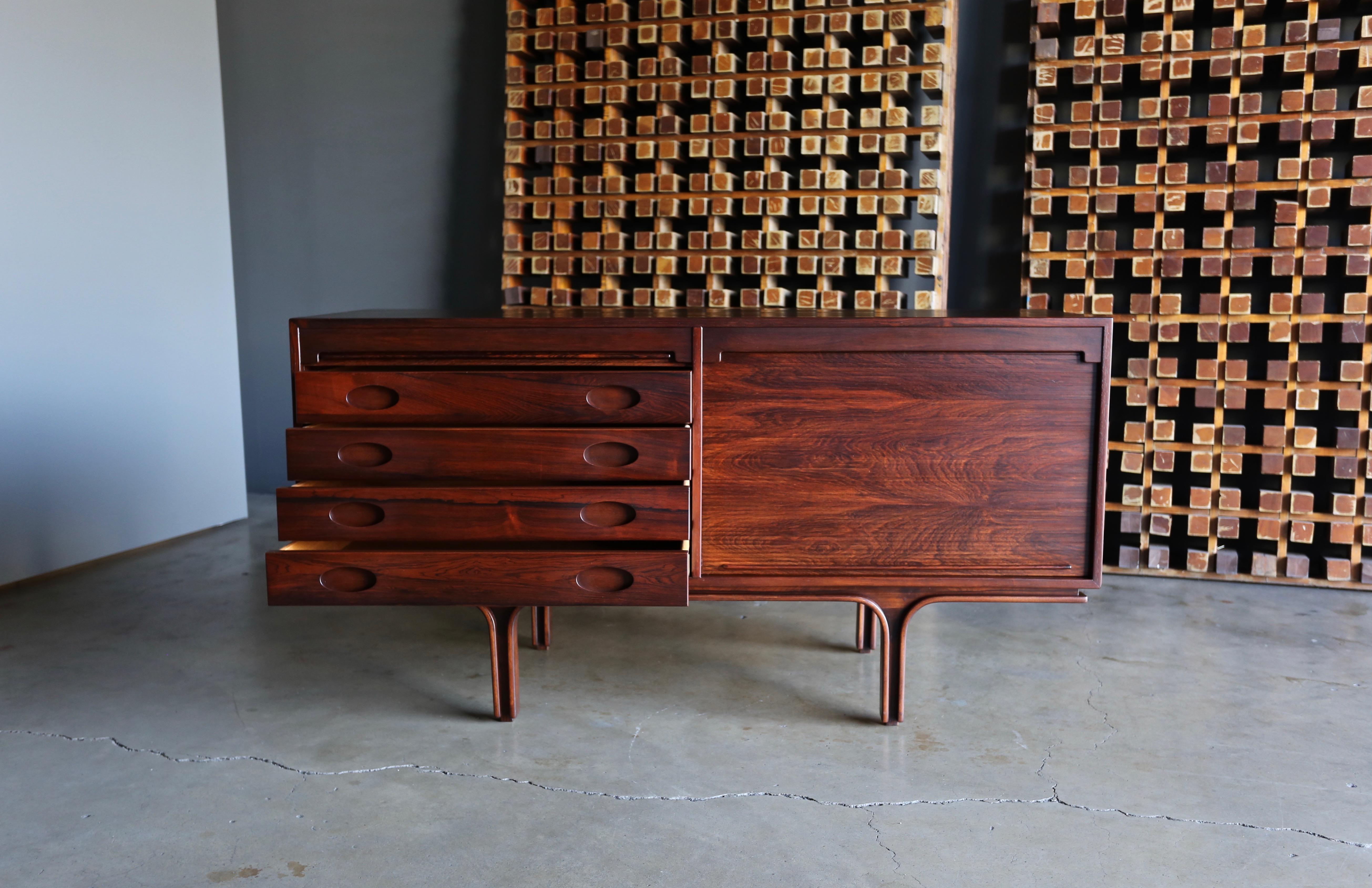 20th Century Gianfranco Frattini Tambour Door Jacaranda Credenza for Bernini, circa 1957