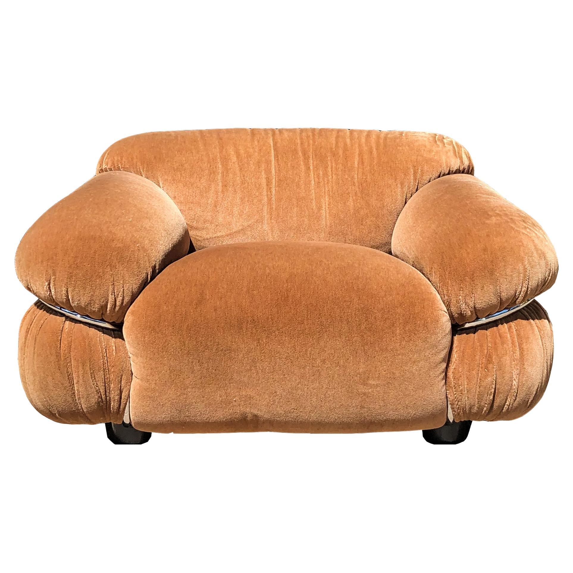 Gianfranco Frattini Tobacco Alpaca Velvet Sesann Lounge Chair per Cassina, 1972 in vendita