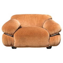 Gianfranco Frattini Tobacco Alpaca Velvet Sesann Lounge Chair for Cassina, 1972