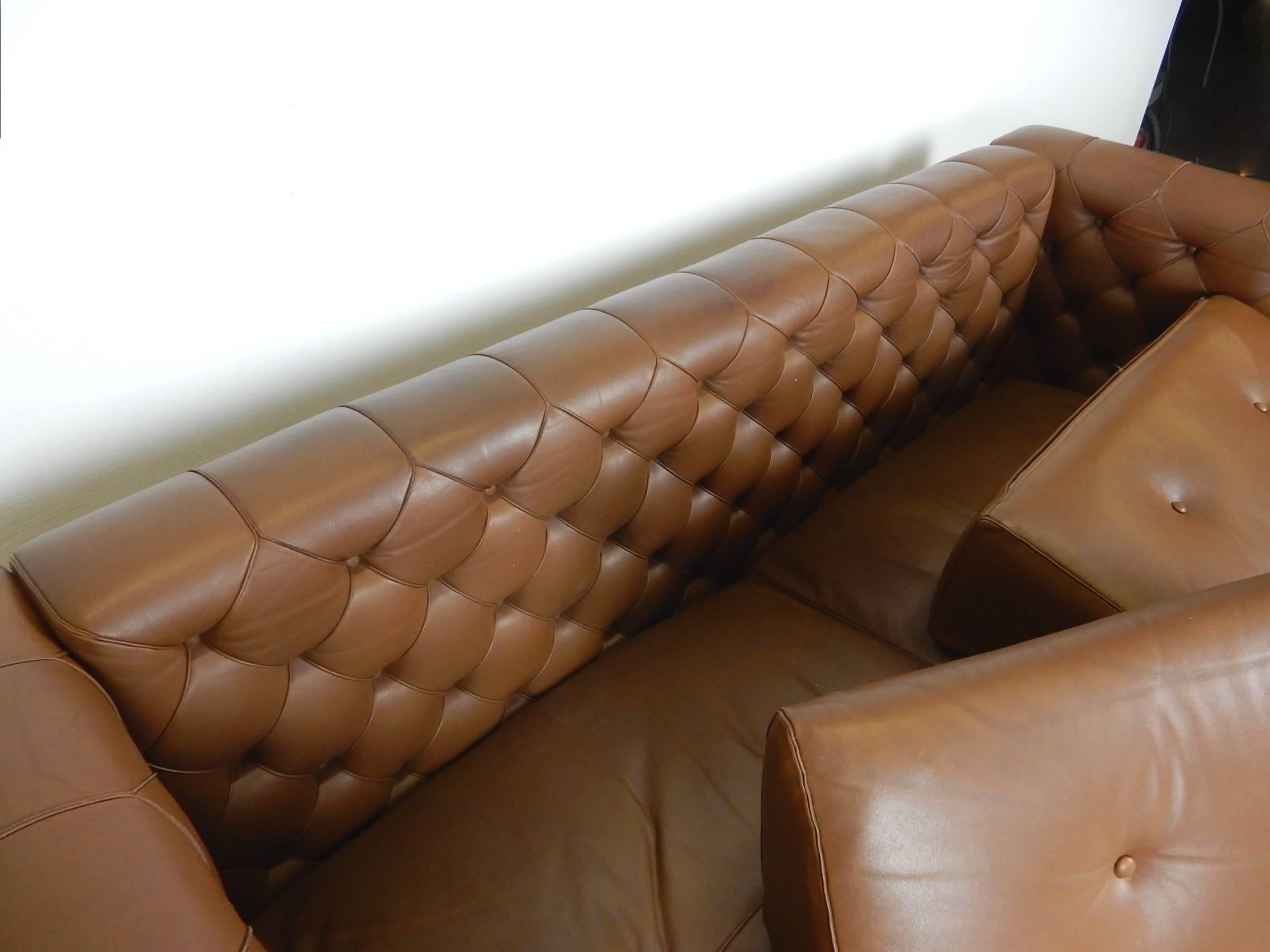 20th Century Gianfranco Frattini Tuffted Leather Modernist Sofa